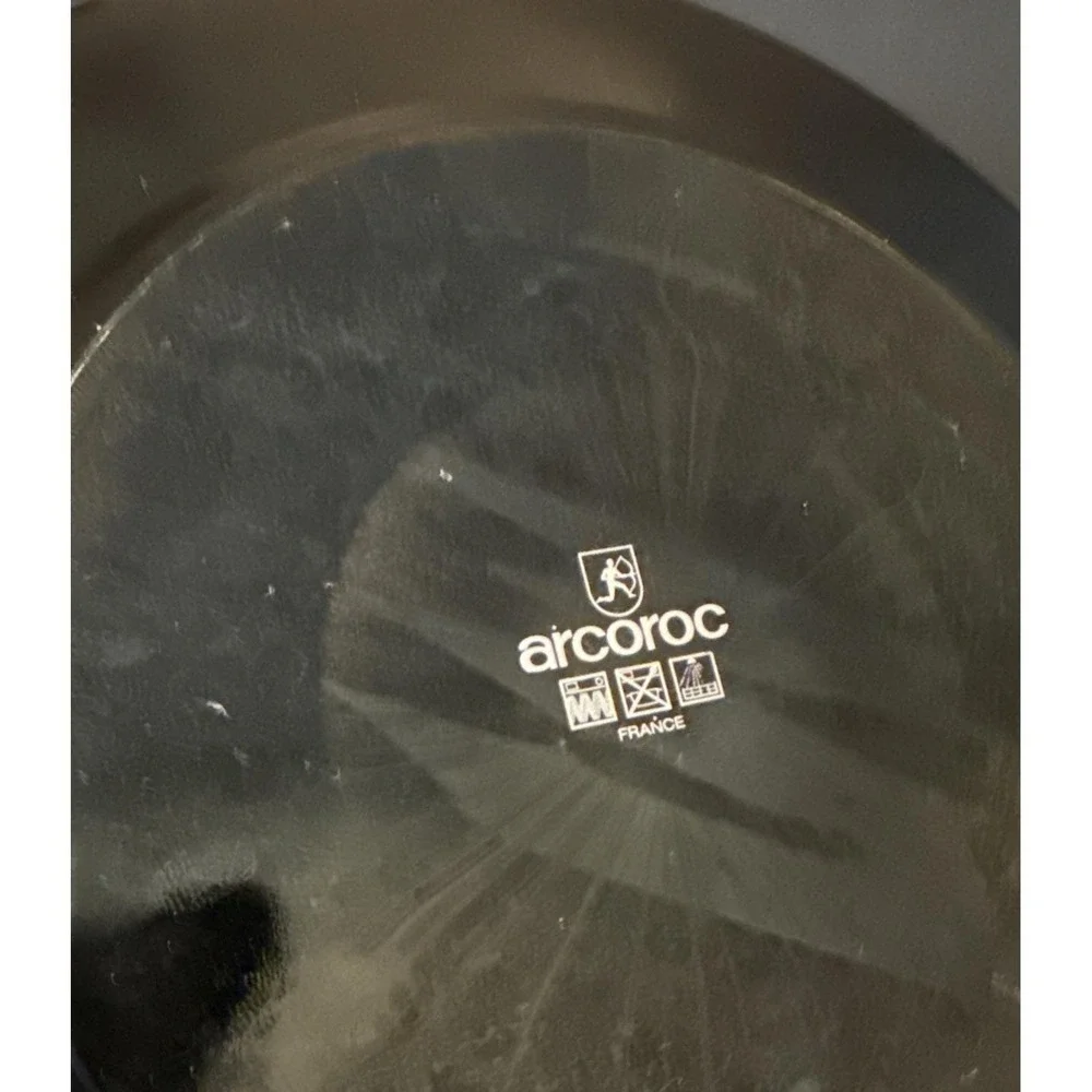 Arcoroc France Tampico Dinner Plate Black Glass 11 Inch Set Of 4 Vintage 90s Art